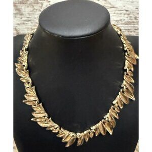 Crown Trifari Pat. Pending Gold Tone Leaf Link Choker Necklace 17.5” READ